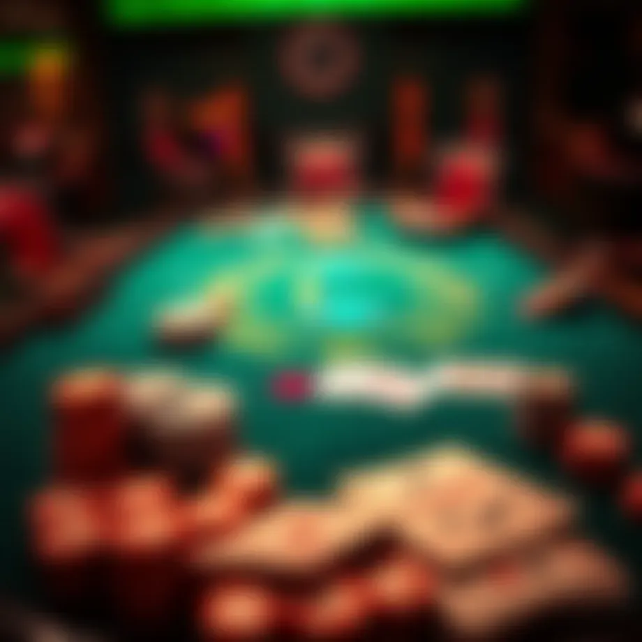 An intricate depiction of a blackjack table showcasing vibrant cards and chips, inviting players to engage.